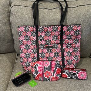 Vera Bradley Pink and Black Floral Tote Bag Set